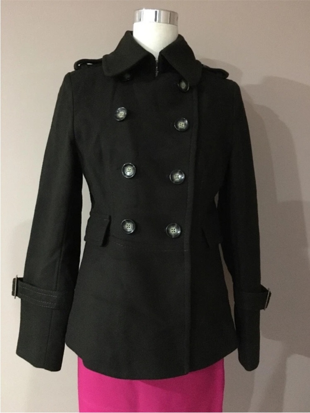 Michael Kors  Double-Breasted Peacoat wool blend lined olive dark green so.8/M